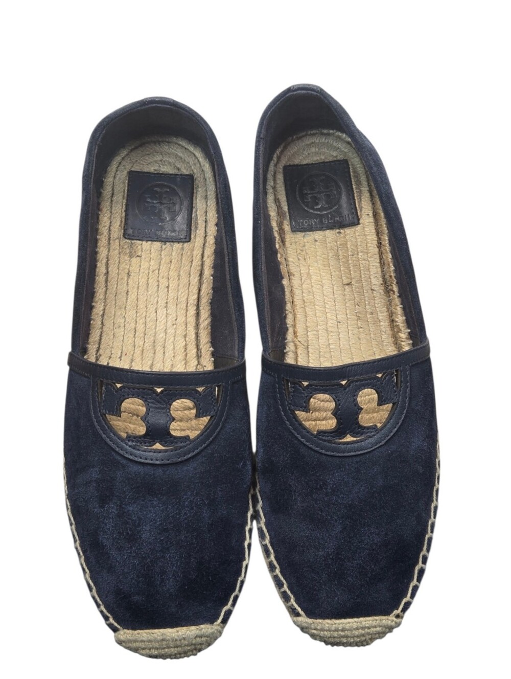 Tory Burch Sidney Navy Suede Espadrille Flats Logo Slip On Shoes Womens 10 - Picture 7 of 11